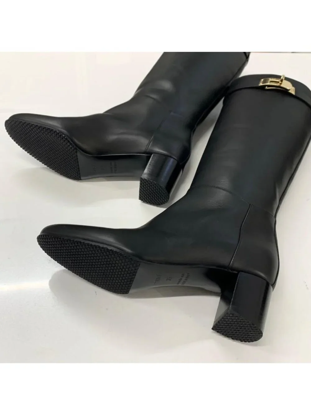 Hermes Story 50 Kelly Leather Long Boots Black